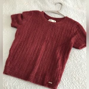 Hollister Maroon Fuzzy Ribbed Top